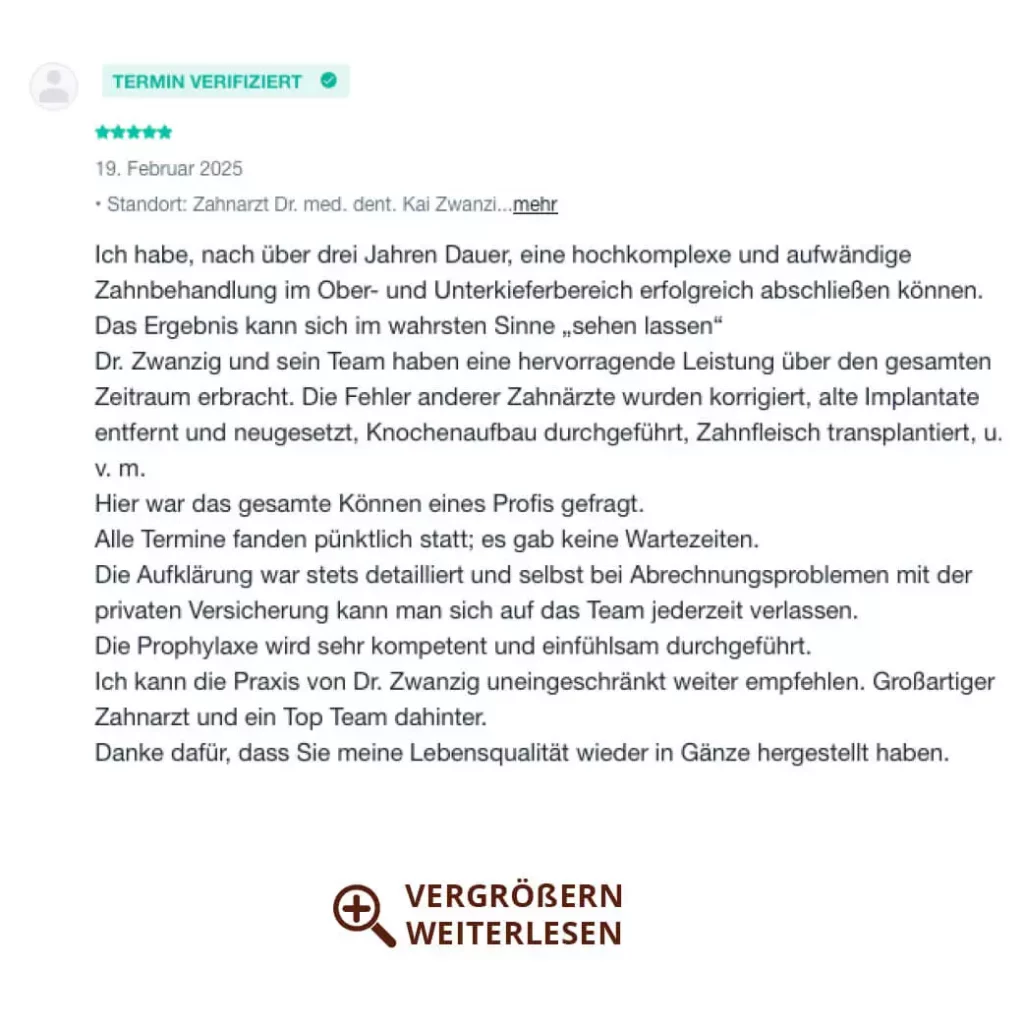 Dr. Zwanzig Bielefeld Zahnarzt Bewertung Rezension