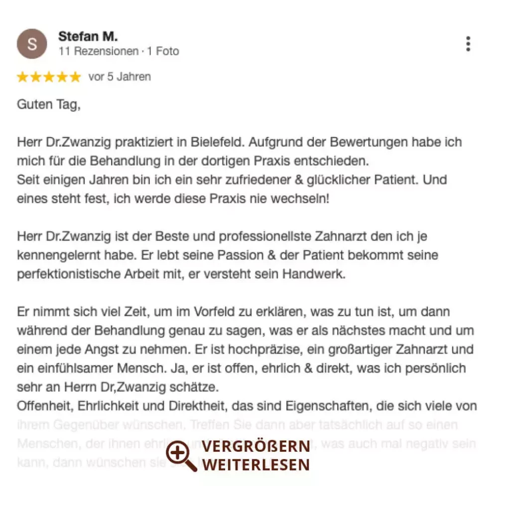 Dr. Zwanzig Bielefeld Zahnarzt Bewertung Rezension
