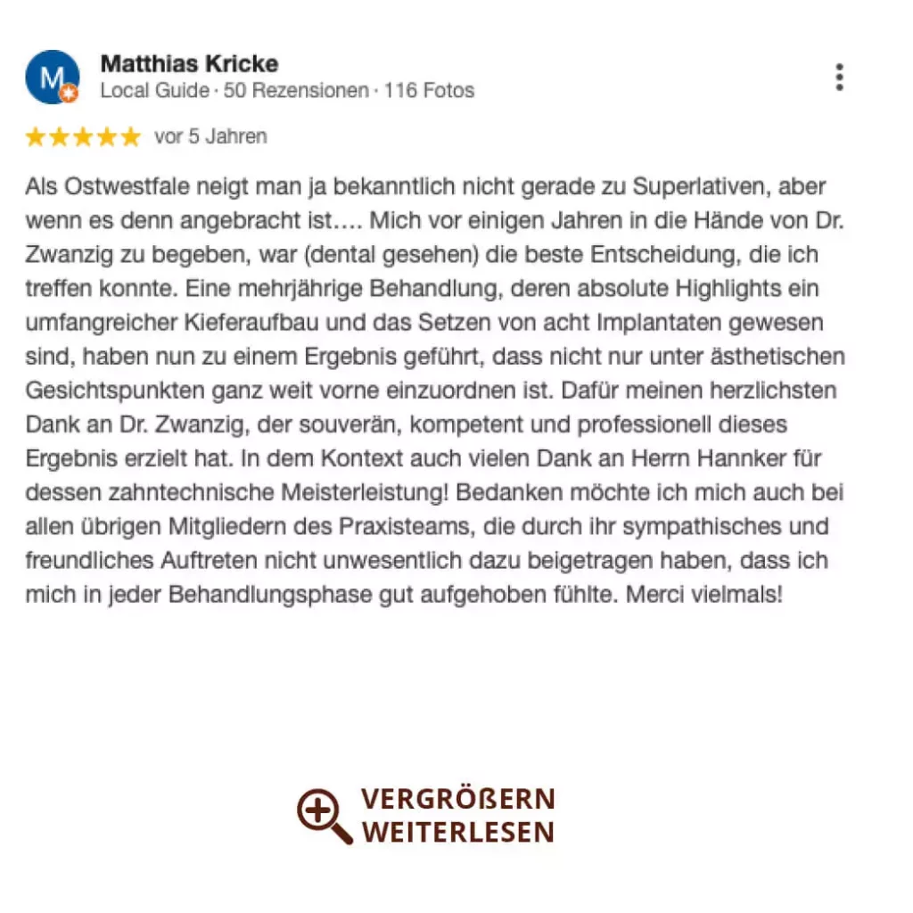 Dr. Zwanzig Bielefeld Zahnarzt Bewertung Rezension